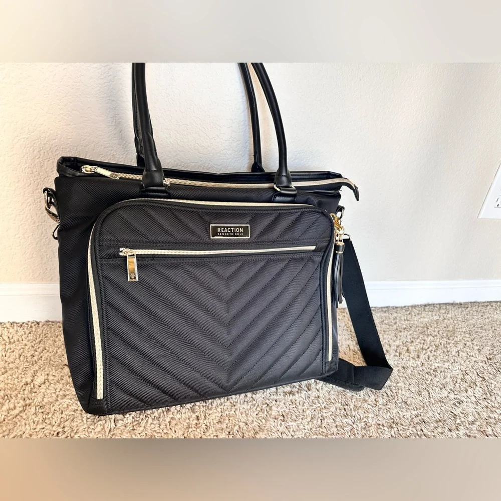 Kenneth Cole Reaction Black Quilted Laptop Bag Classy, black tassel adds style